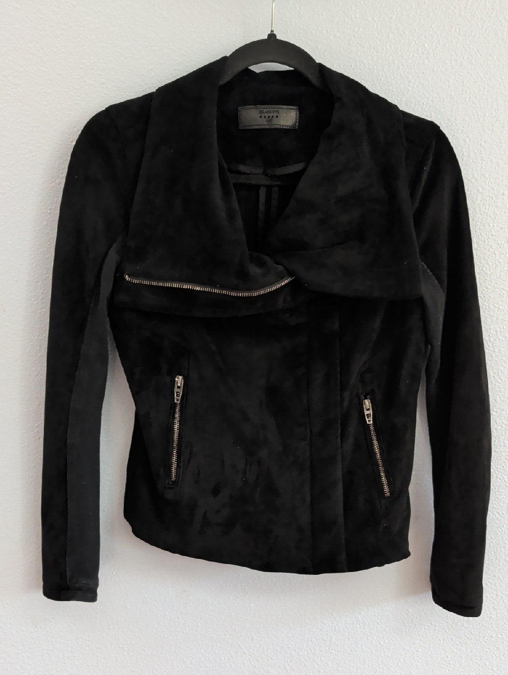 Blank NYC Irina Sueded Moto Black Suede-Look Asymmetrical Zip Jacket